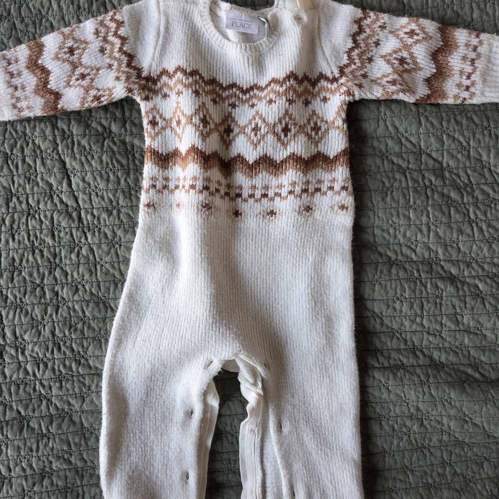 The Children's Place Cream and Brown Knit Bodysuit